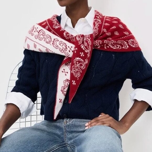 Guest in Residence - The Wild Rag Red Cashmere Bandana Print  NWT Guest in Residence Wild Rag Bandana Cashmere Scarf in Ruby Cream